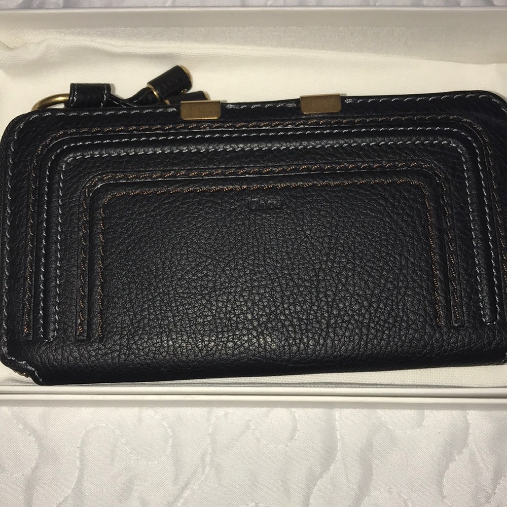 Chloe Marcie Long Zip Around Black Wallet